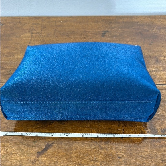 Lancôme Paris Blue Cosmetic Bag Floral Makeup Purse Organize Travel Zipper Seude - Picture 7 of 7